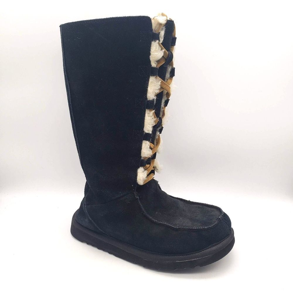 Ugg Uptown Tall Suede Lace Up Boots In Black (Wom… - image 1